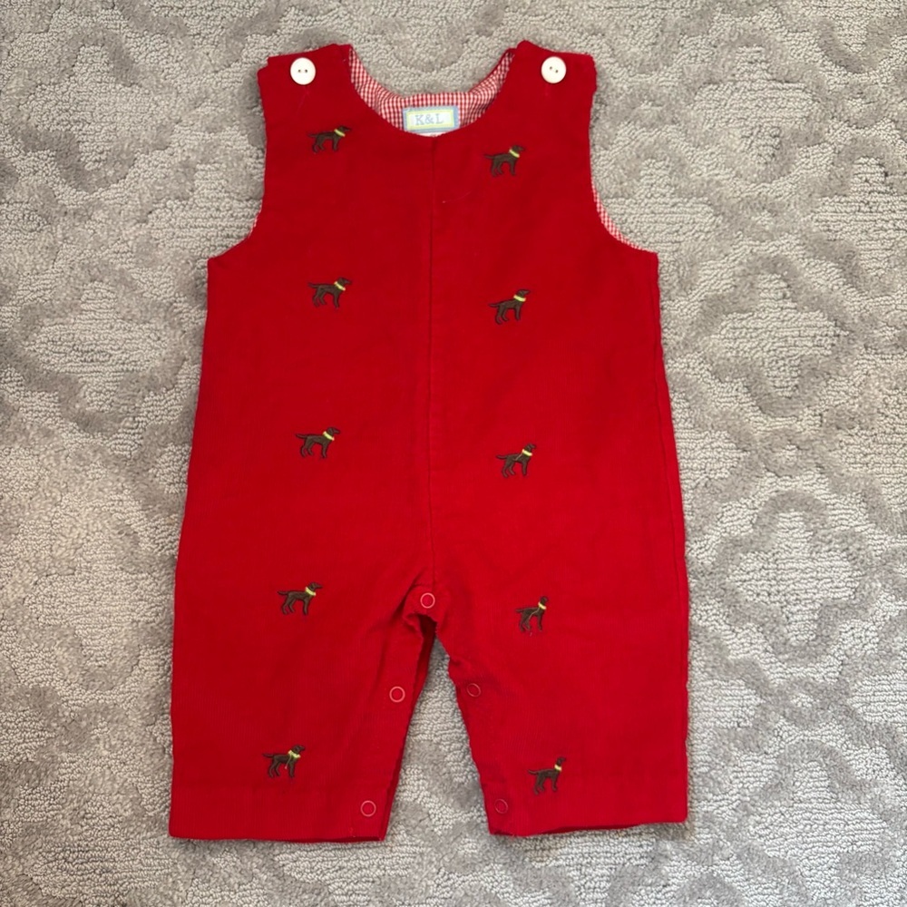 K&L Corduroy Romper Red All Over Dog Print Holiday Fall Winter Boy Baby 6mo Cute